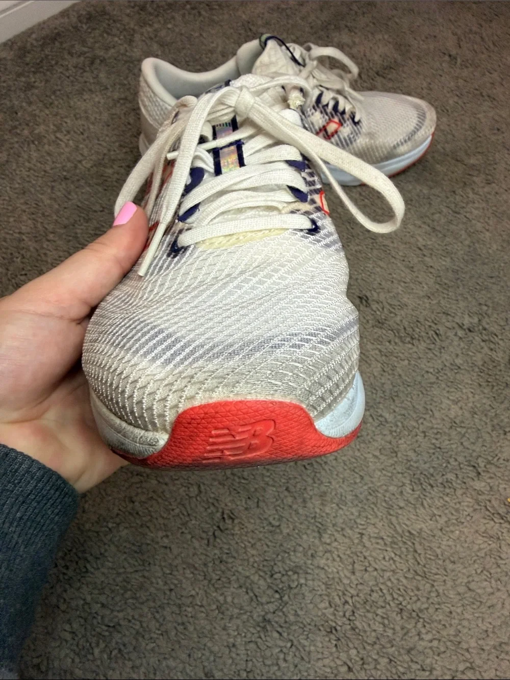 New Balance White Sneakers with Orange Logo and Navy Accents